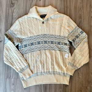 70s/ 80s Vintage Jantzen Cream Ski Sweater With Blur Fair Isle Motif